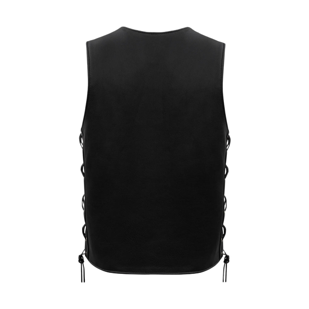 Dream Apparel Men's Black Leather Vest Buttoned Front Closure Side Laces