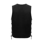 Dream Apparel Men's Black Leather Vest Buttoned Front Closure Side Laces