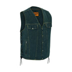 Motorcycle Denim Vest Side Laces Snap Front Zipper Pockets Concealed