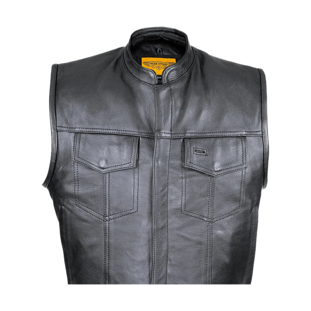 Cowhide Leather Motorcycle Club Vest - Defender Vest - Conceal Gun Pockets