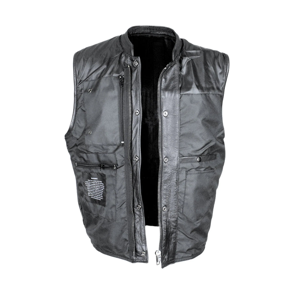 Cowhide Leather Motorcycle Club Vest - Defender Vest - Conceal Gun Pockets
