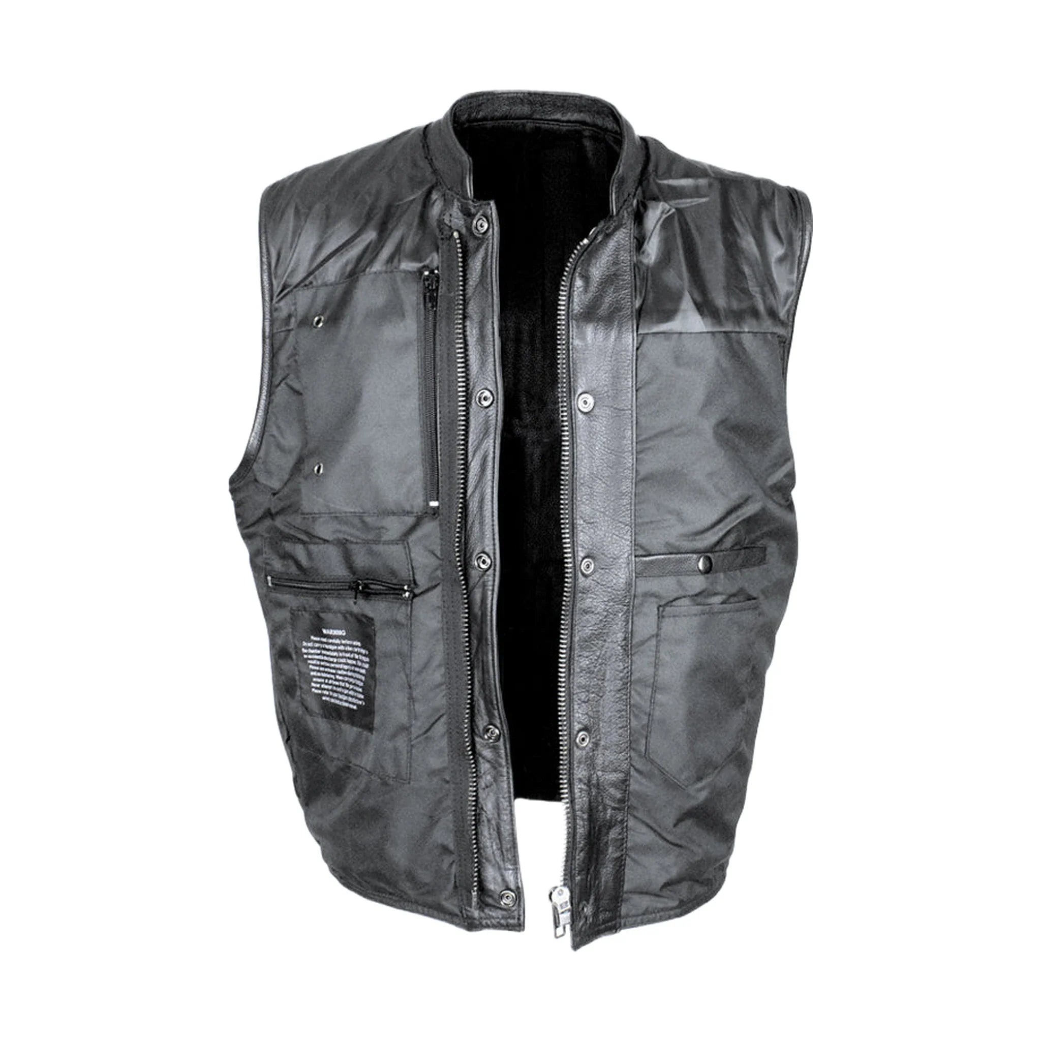 Cowhide Leather Motorcycle Club Vest - Defender Vest - Conceal Gun Pockets