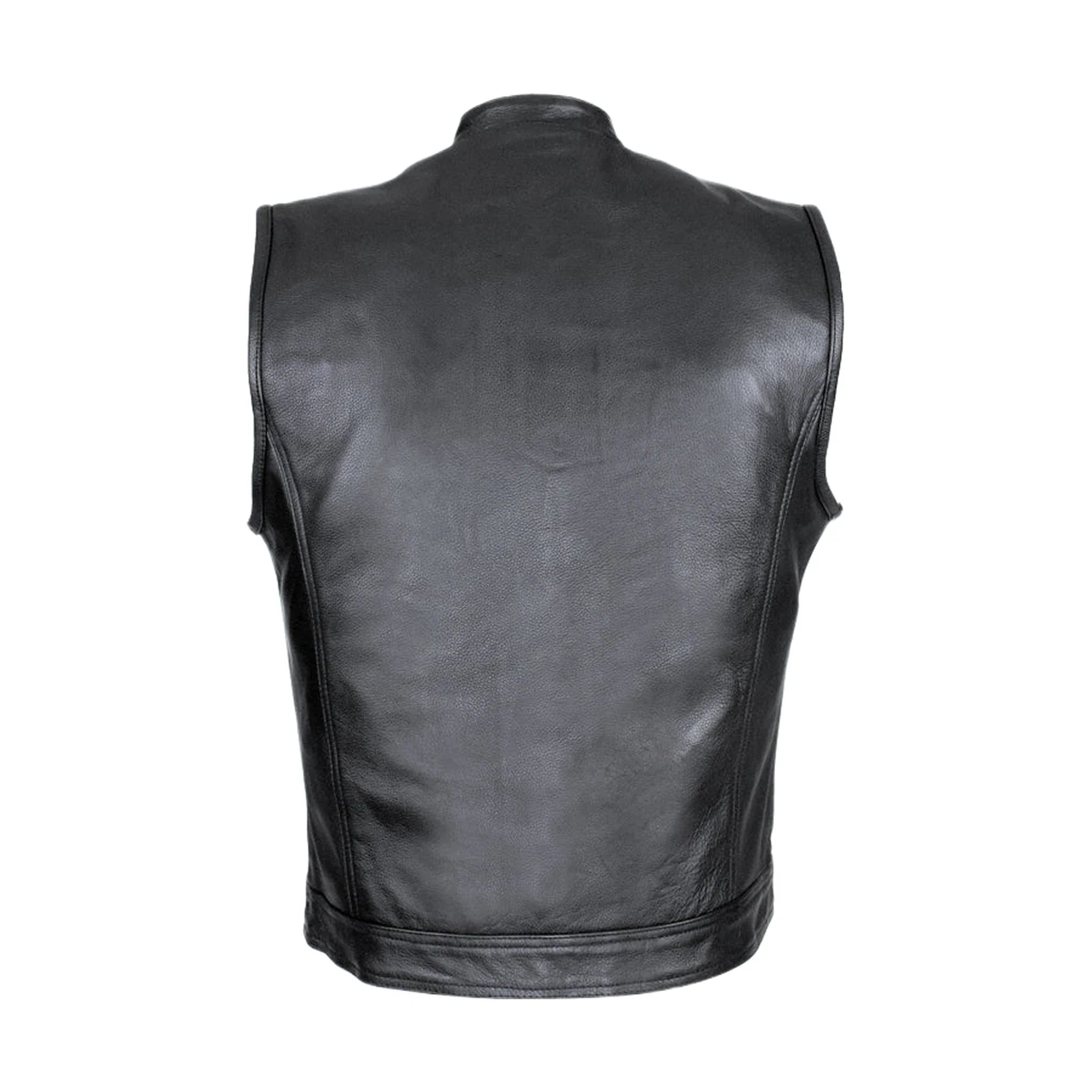 Cowhide Leather Motorcycle Club Vest - Defender Vest - Conceal Carry Pockets