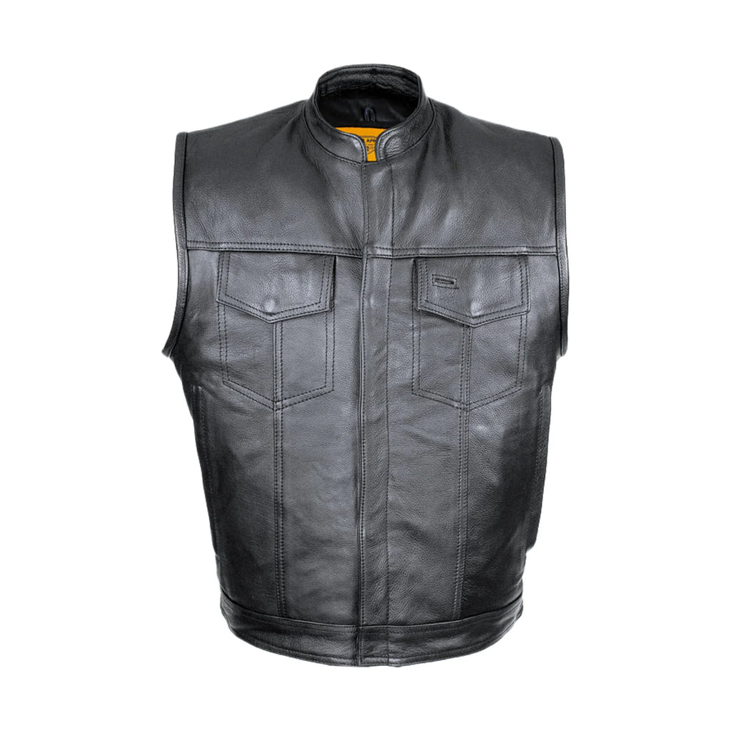 Cowhide Leather Motorcycle Club Vest - Defender Vest - Conceal Carry Pockets