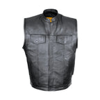 Cowhide Leather Motorcycle Club Vest - Defender Vest - Conceal Carry Pockets