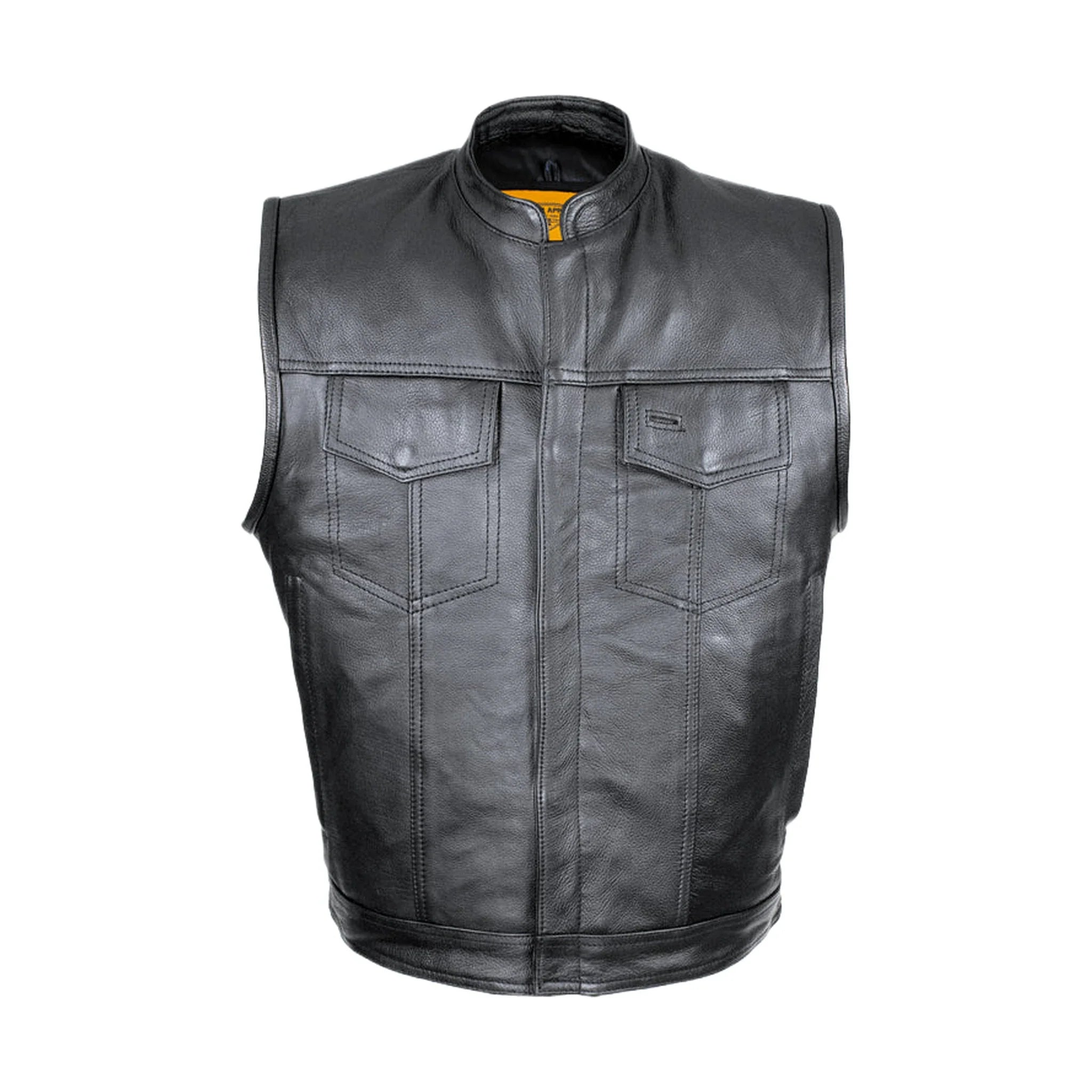 Cowhide Leather Motorcycle Club Vest - Defender Vest - Conceal Carry Pockets
