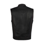 Dream Apparel Men's Leather Club Vest Red Thread, Red Paisley Lining, Zipper Front, Diamond Padding