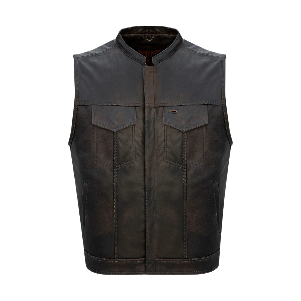 Men's Brown 1/2" Collar Leather Club Vest