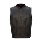 Men's Brown 1/2" Collar Leather Club Vest
