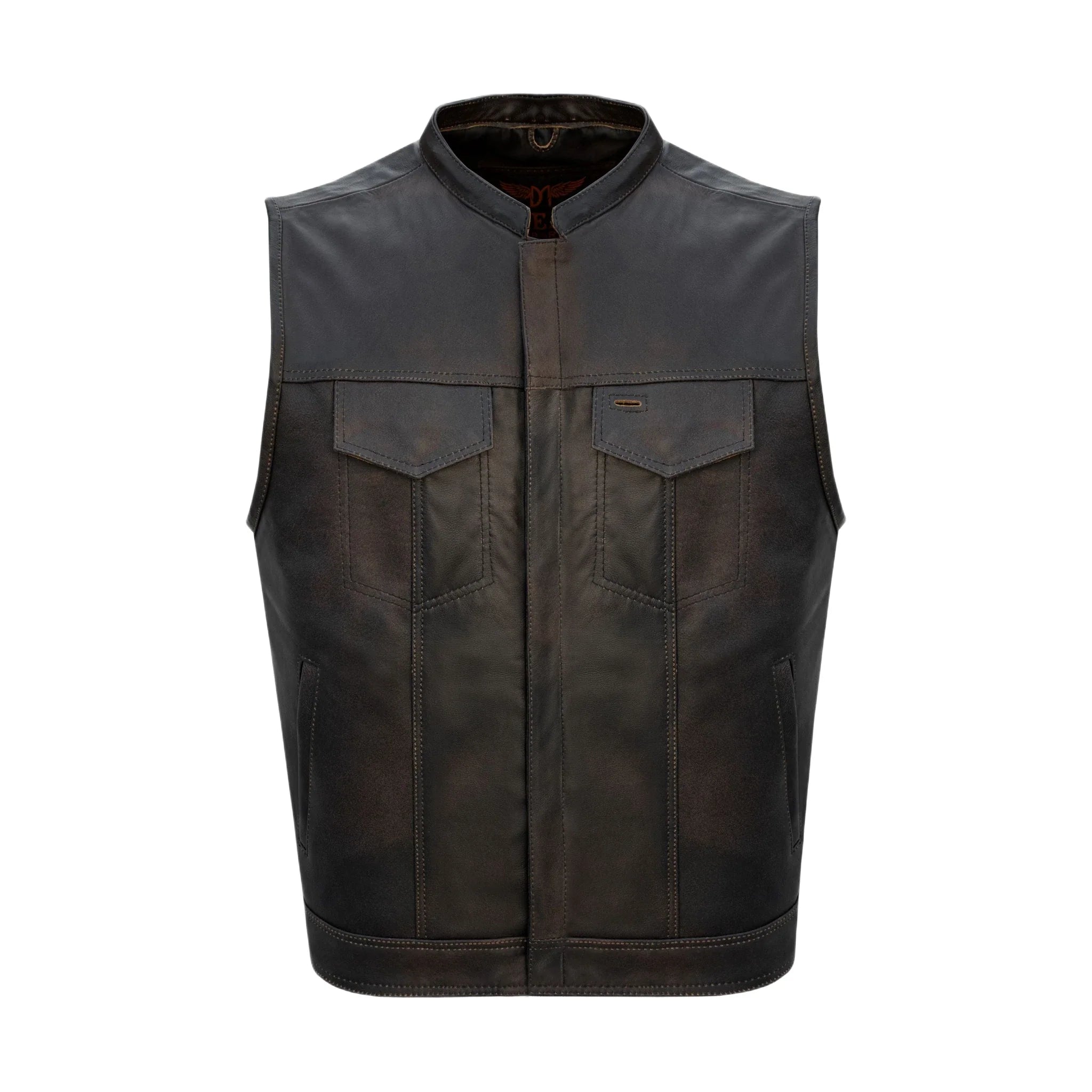 Men's Brown 1/2" Collar Leather Club Vest