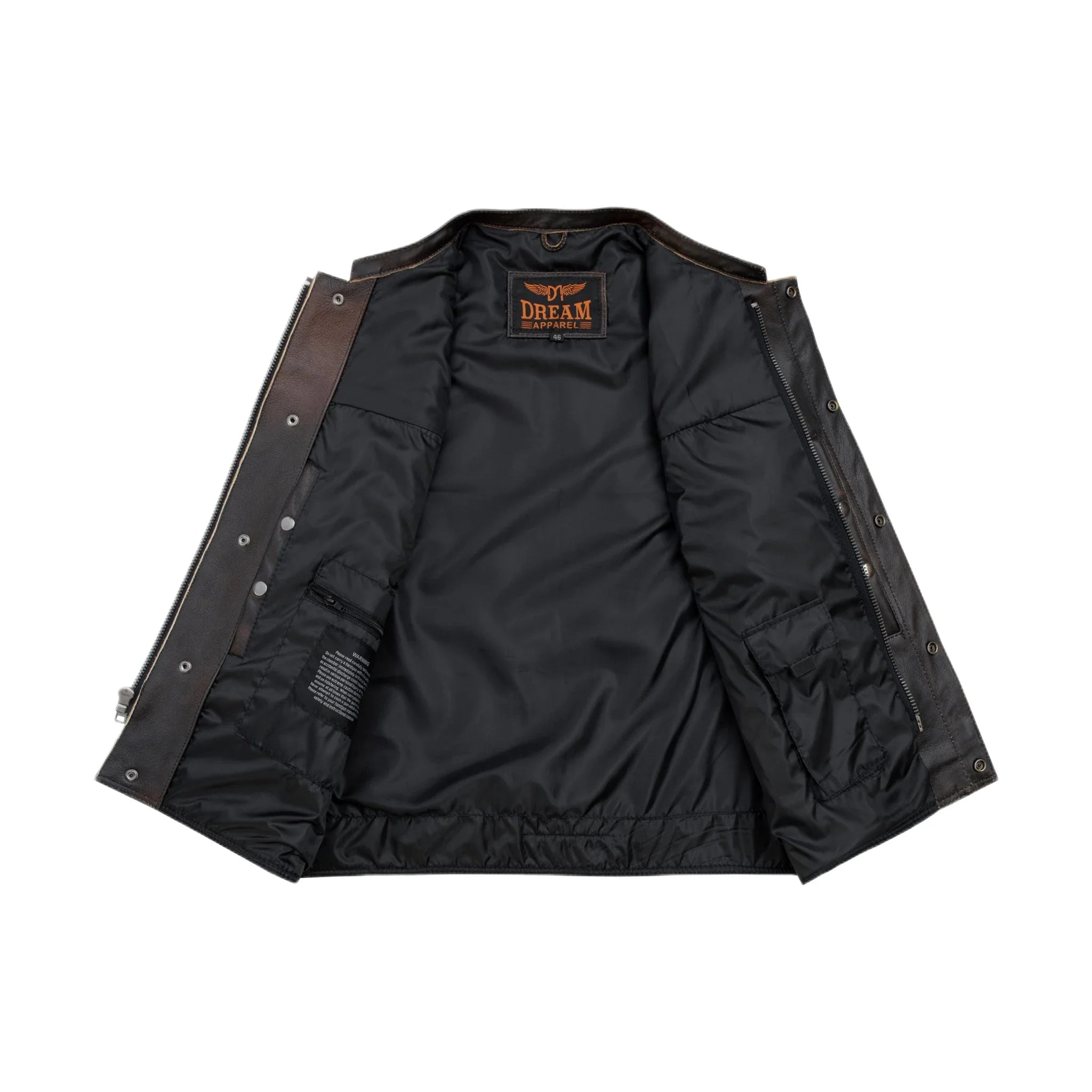 Men's Brown 1/2" Collar Leather Club Vest