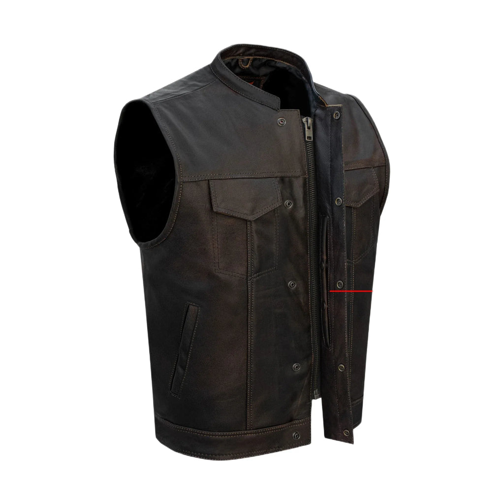 Men's Brown 1/2" Collar Leather Club Vest