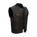 Men's Brown 1/2" Collar Leather Club Vest