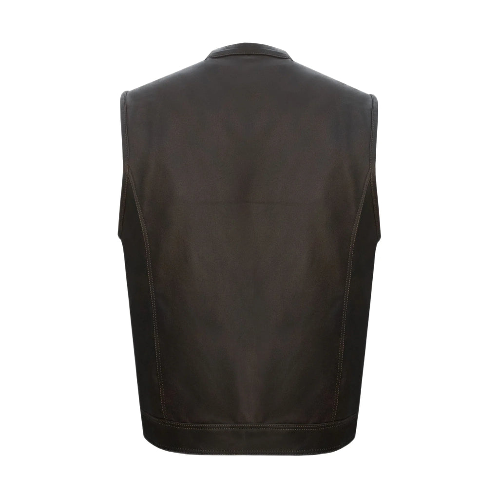 Men's Brown 1/2" Collar Leather Club Vest