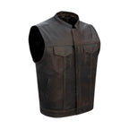 Men's Leather Club Vest Brown Half Inch Collar Stylish Durable