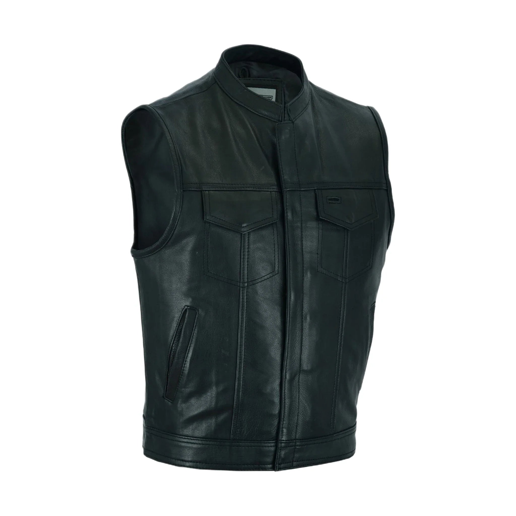 Mens Motorcycle Club Vest Dream Apparel Cowhide Leather Zipper Front Concealed Pockets