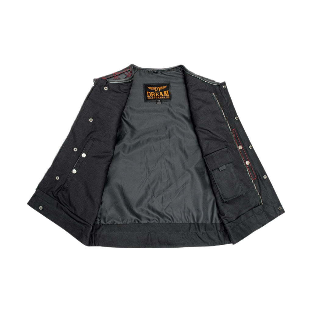 Mens Black Vest Diamond Red