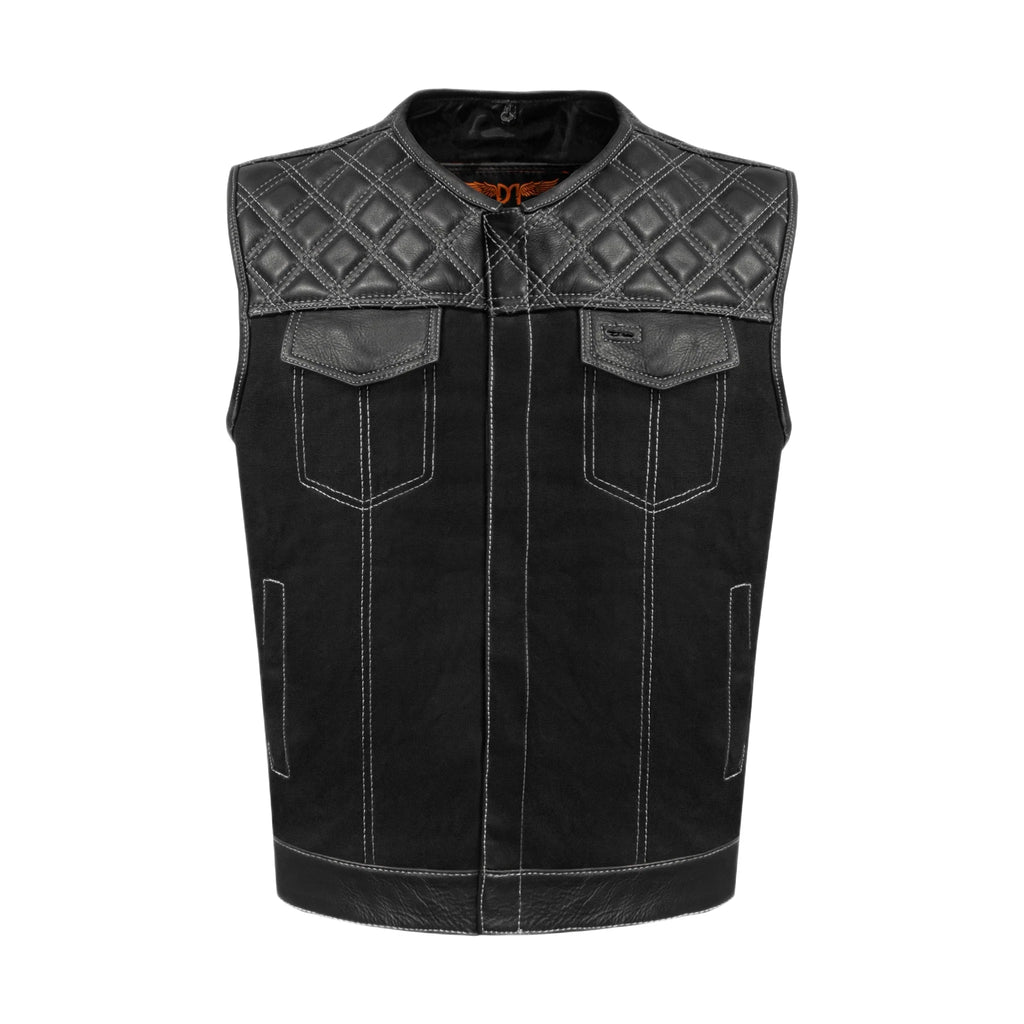 Mens Black Vest Diamond Design White Thread Denim