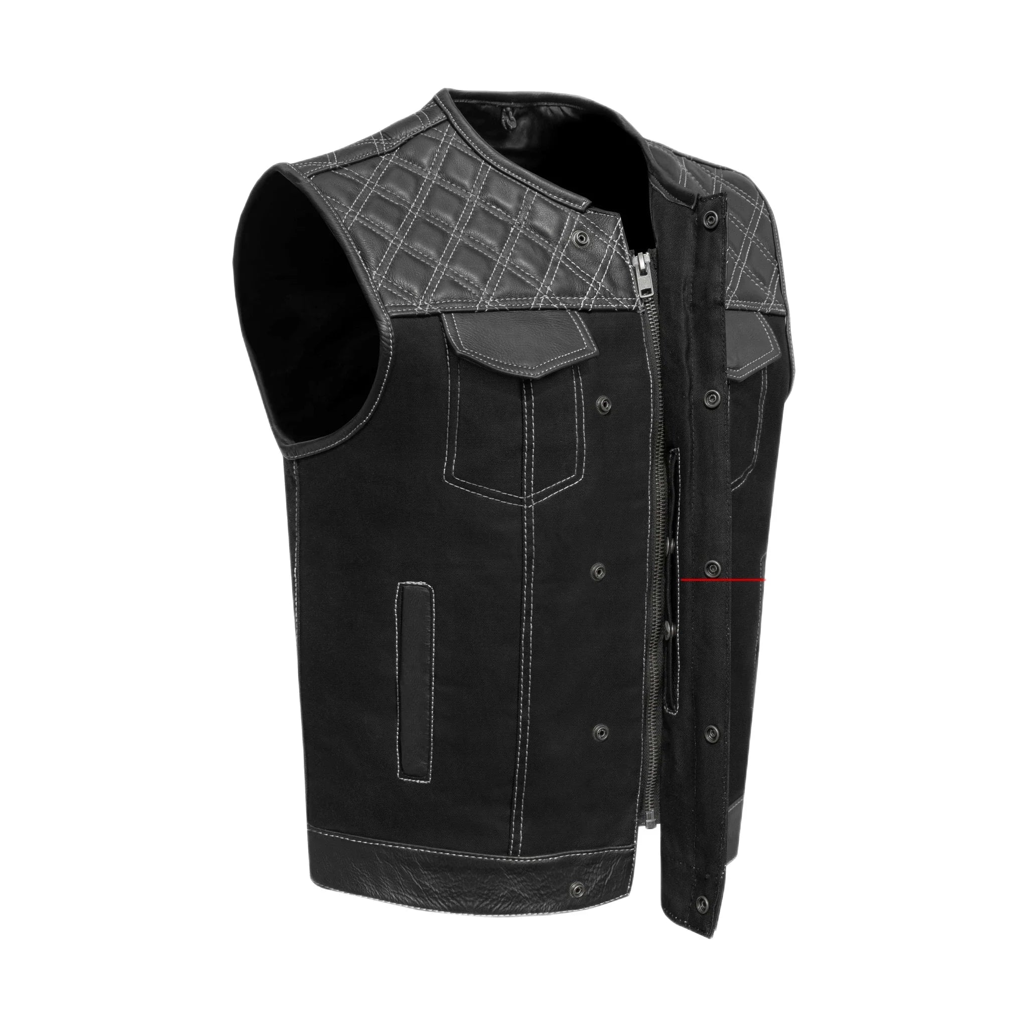 Mens Black Vest Diamond Design White Thread Denim
