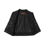 Mens Black Vest Diamond Design White Thread Denim