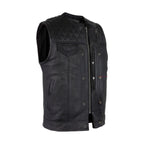 Men's Zippered 1/2" Collar Motorcycle Club Vest with Diamond Padded Shoulder Conceal Carry Pockets