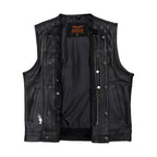 Men's Zippered 1/2" Collar Motorcycle Club Vest with Diamond Padded Shoulder Conceal Carry Pockets