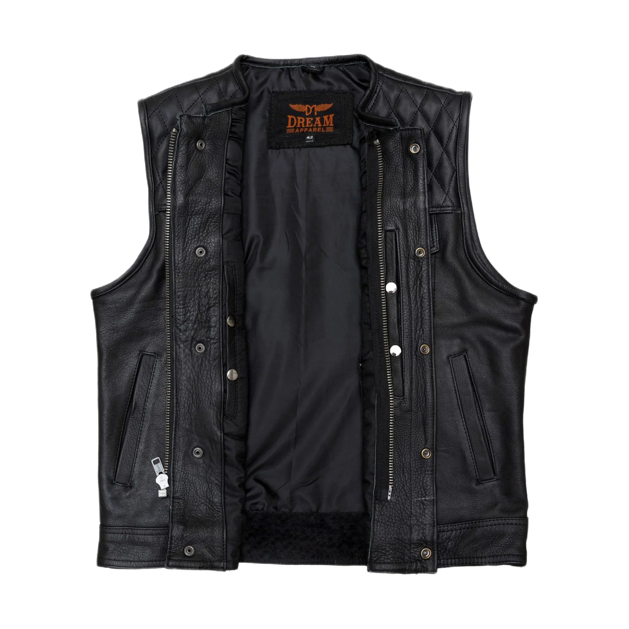 Men's Zippered 1/2" Collar Motorcycle Club Vest with Diamond Padded Shoulder Conceal Carry Pockets