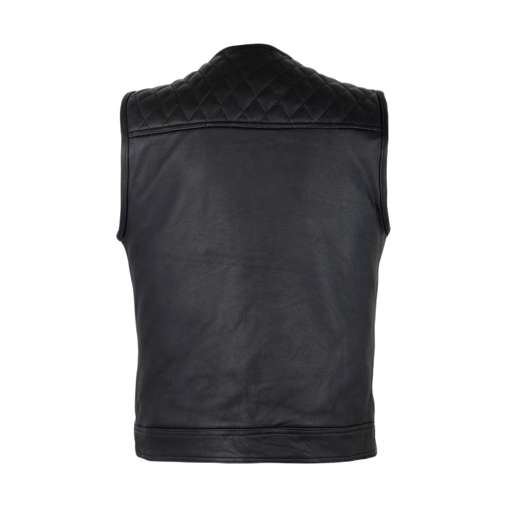 Men's Zippered 1/2" Collar Motorcycle Club Vest with Diamond Padded Shoulder Conceal Carry Pockets