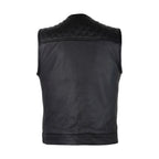 Men's Zippered 1/2" Collar Motorcycle Club Vest with Diamond Padded Shoulder Conceal Carry Pockets