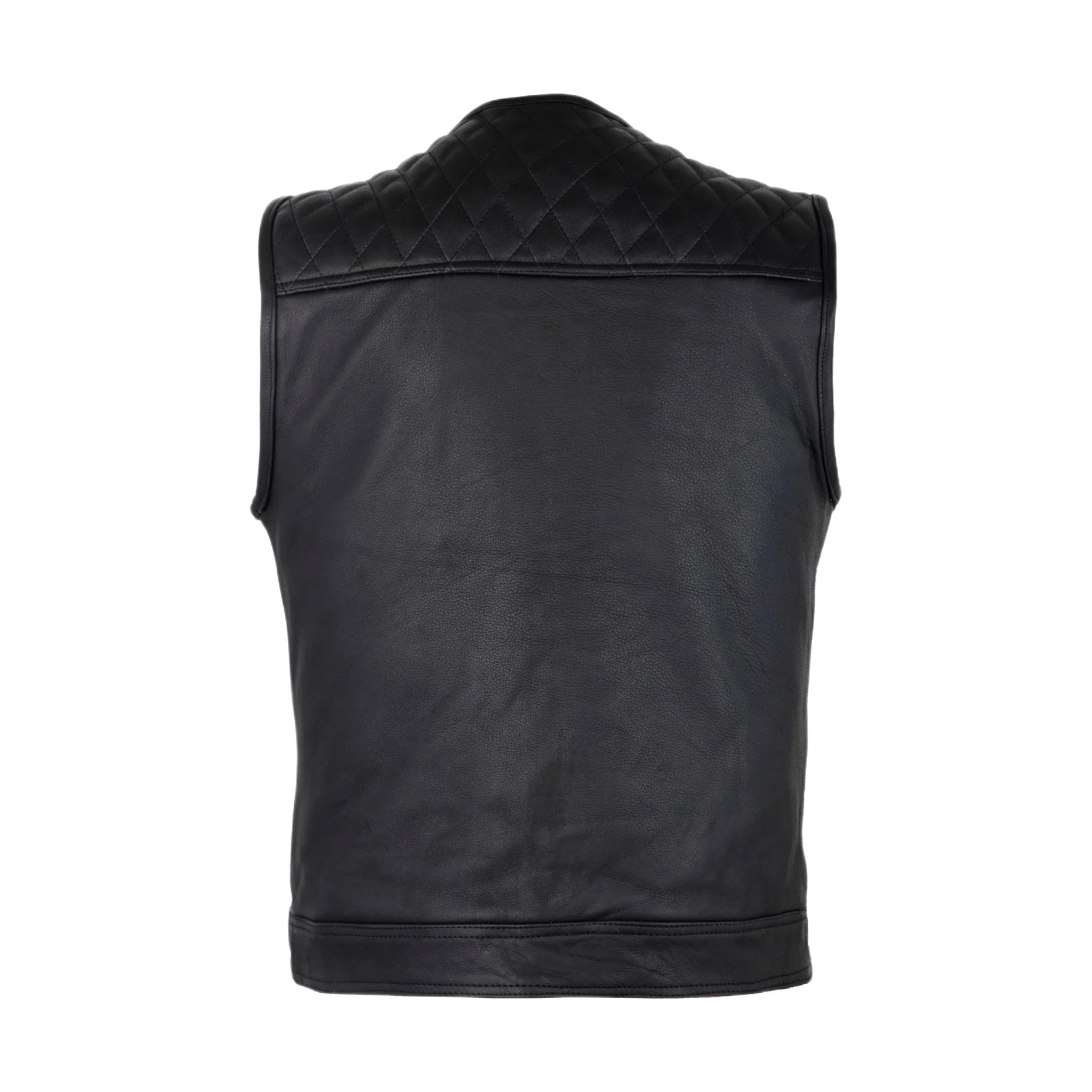 Men's Zippered 1/2" Collar Motorcycle Club Vest with Diamond Padded Shoulder Conceal Carry Pockets