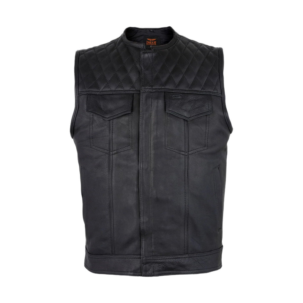 Men's Motorcycle Club Vest Dream Apparel Genuine Cowhide Leather Diamond Padded Concealed Carry