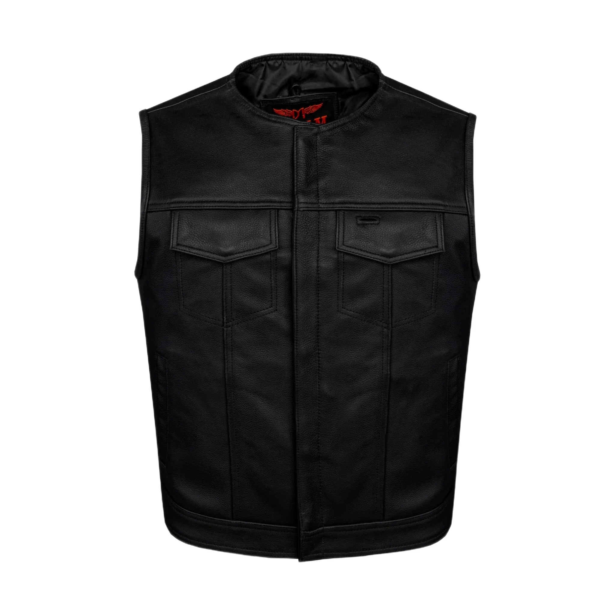 Dream Apparel Mens Motorcycle Collarless CLUB VEST® with Black Liner & Zipper Front Closure