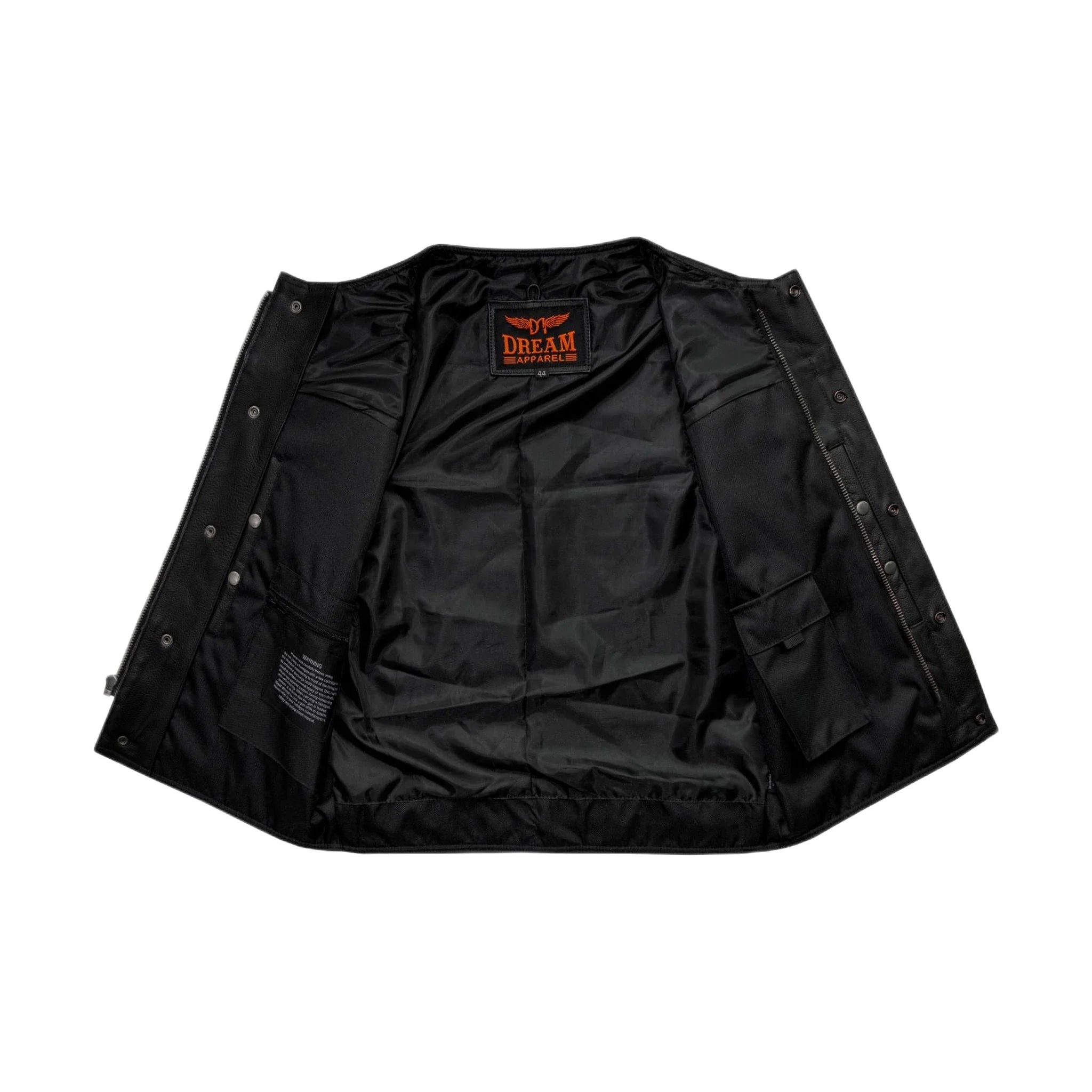 Dream Apparel Mens Motorcycle Collarless CLUB VEST® with Black Liner & Zipper Front Closure
