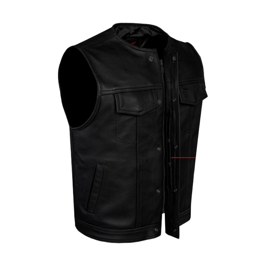 Dream Apparel Mens Motorcycle Collarless CLUB VEST® with Black Liner & Zipper Front Closure