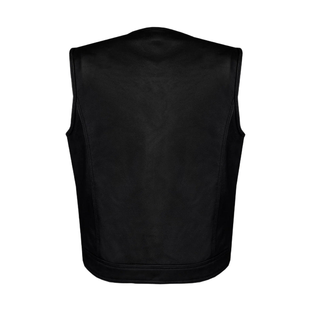 Dream Apparel Mens Motorcycle Collarless CLUB VEST® with Black Liner & Zipper Front Closure
