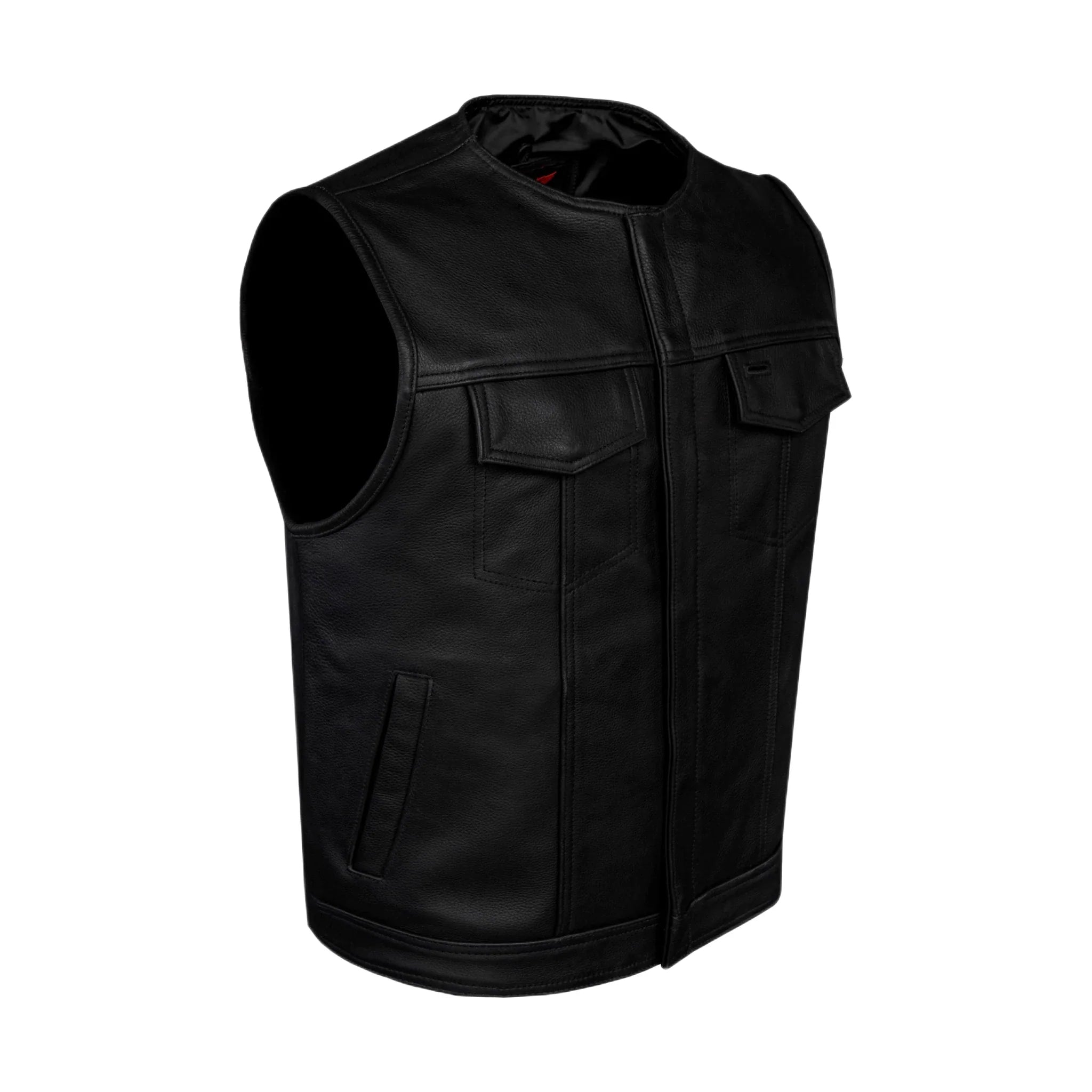 Motorcycle Club Vest Dream Apparel Mens Collarless Leather Zipper Front Black Liner