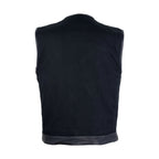 Mens Black Denim Biker Vest With Leather Trims & Front Zipper
