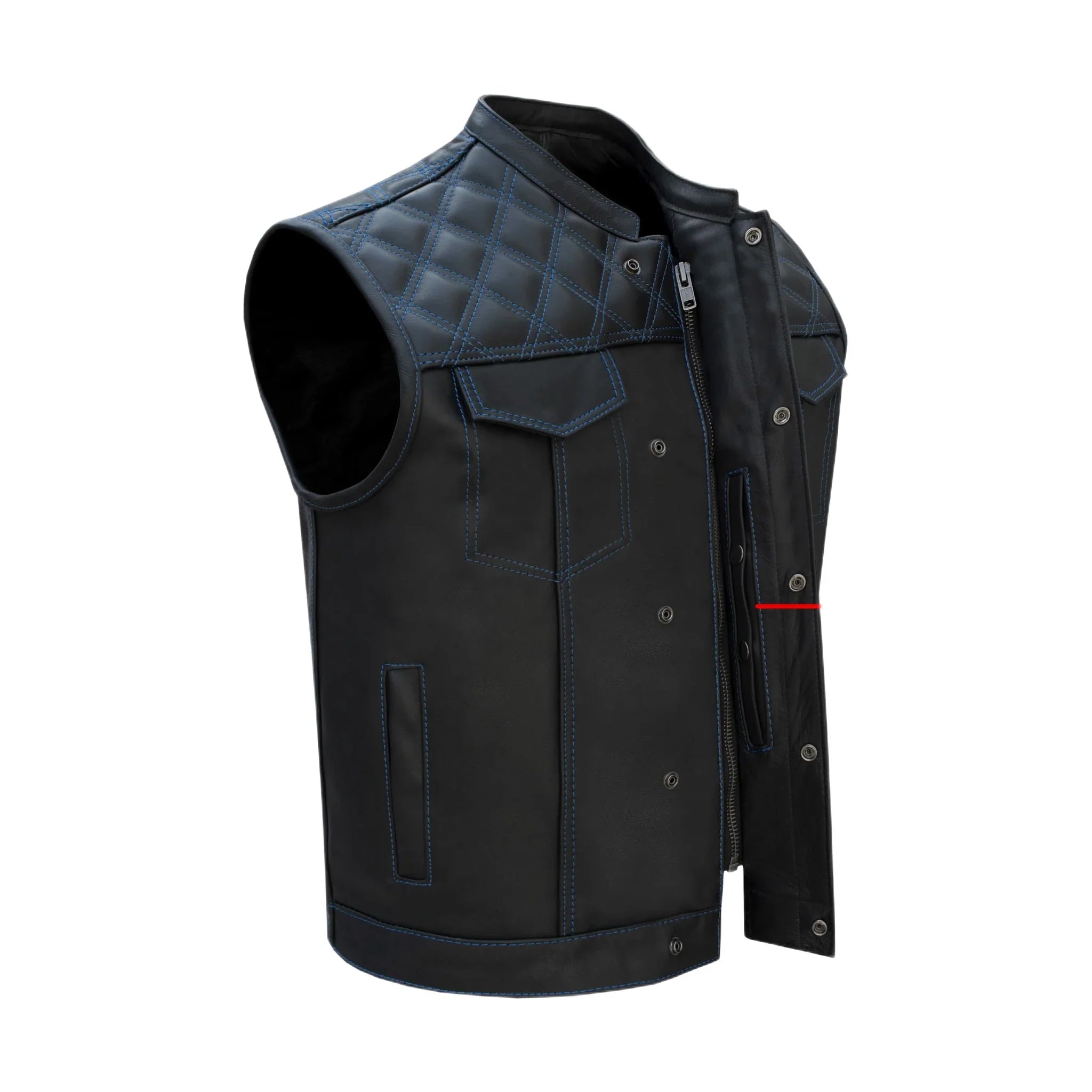 Dream Apparel Mens Black Vest BLUE Thread Diamond Padding