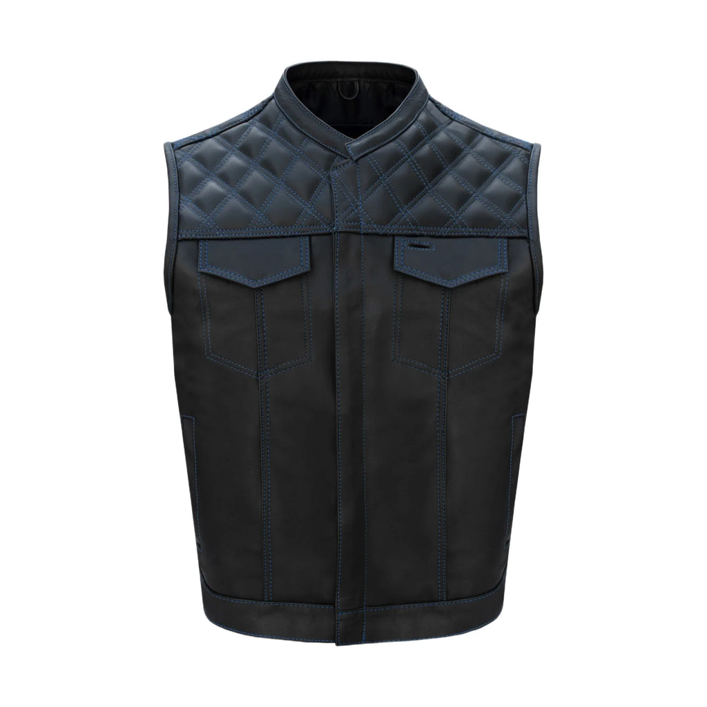 Dream Apparel Mens Black Vest BLUE Thread Diamond Padding