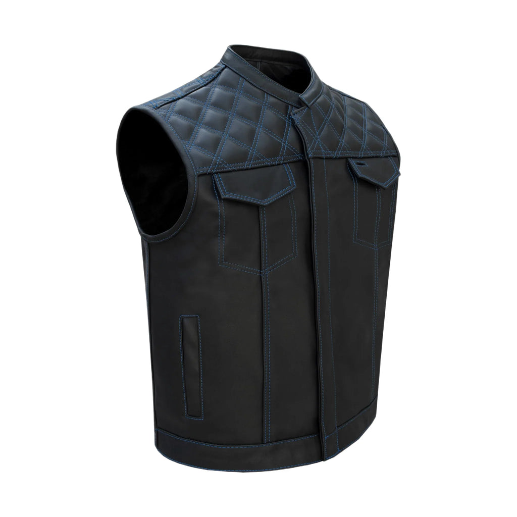 Men's Black Vest Dream Apparel Blue Thread Diamond Padding Lightweight Insulated