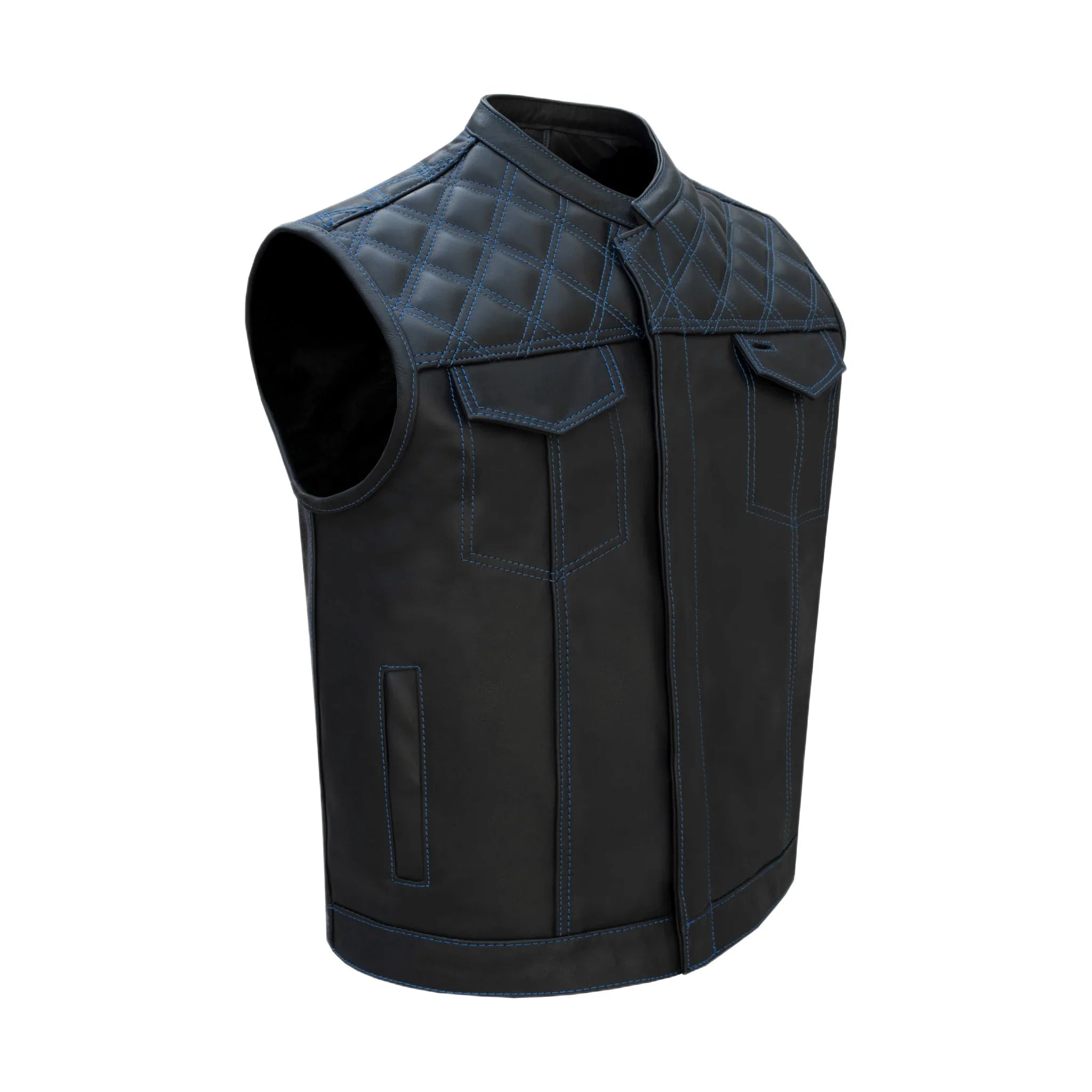 Men's Black Vest Dream Apparel Blue Thread Diamond Padding Lightweight Insulated