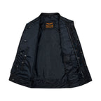 Dream Apparel Mens Black Club Vest Diamond Design Blue Thread Premium Cowhide Leather