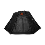 Dream Apparel Mens Black Club Vest Diamond Design Blue Thread Leather & Denim