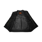 Dream Apparel Mens Black Club Vest Diamond Design Yellow Thread Leather & Denim