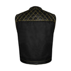Dream Apparel Mens Black Club Vest Diamond Design Yellow Thread Leather & Denim