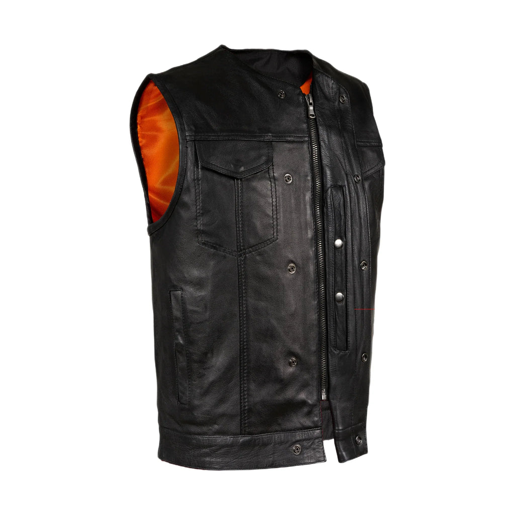 Mens Black Vest with Zipper and Snap Closures Liner Lightweight Outerwear