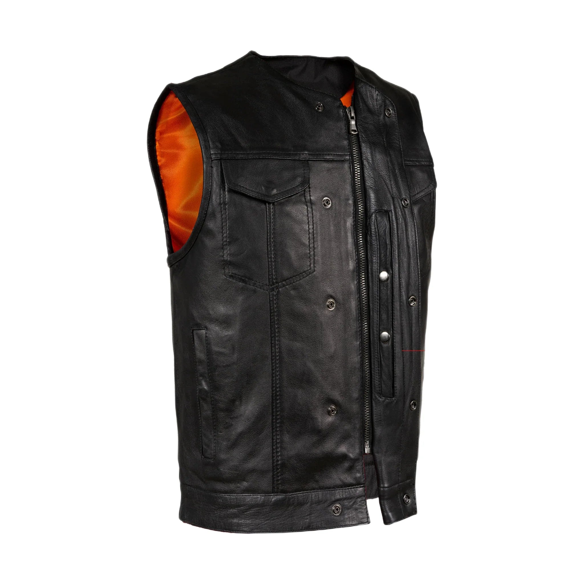 Mens Black Vest with Zipper and Snap Closures Liner Lightweight Outerwear