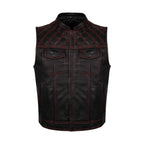 Dream Apparel Mens Naked Leather Motorcycle Club Vest Red Thread Zipper Front, Diamond Padding