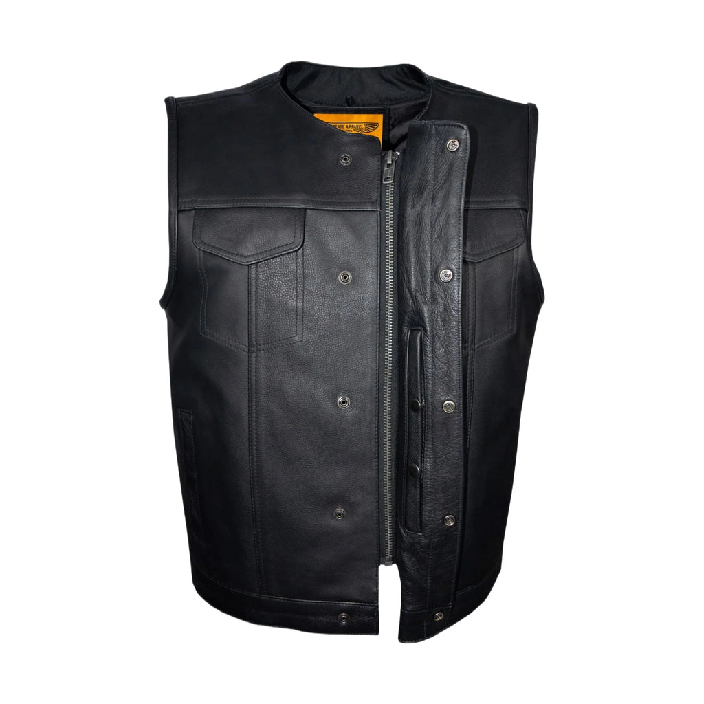 Dream Apparel Mens SOA Style Motorcycle Club Vest Conceal Gun Pockets Heavy Duty Premium Leather