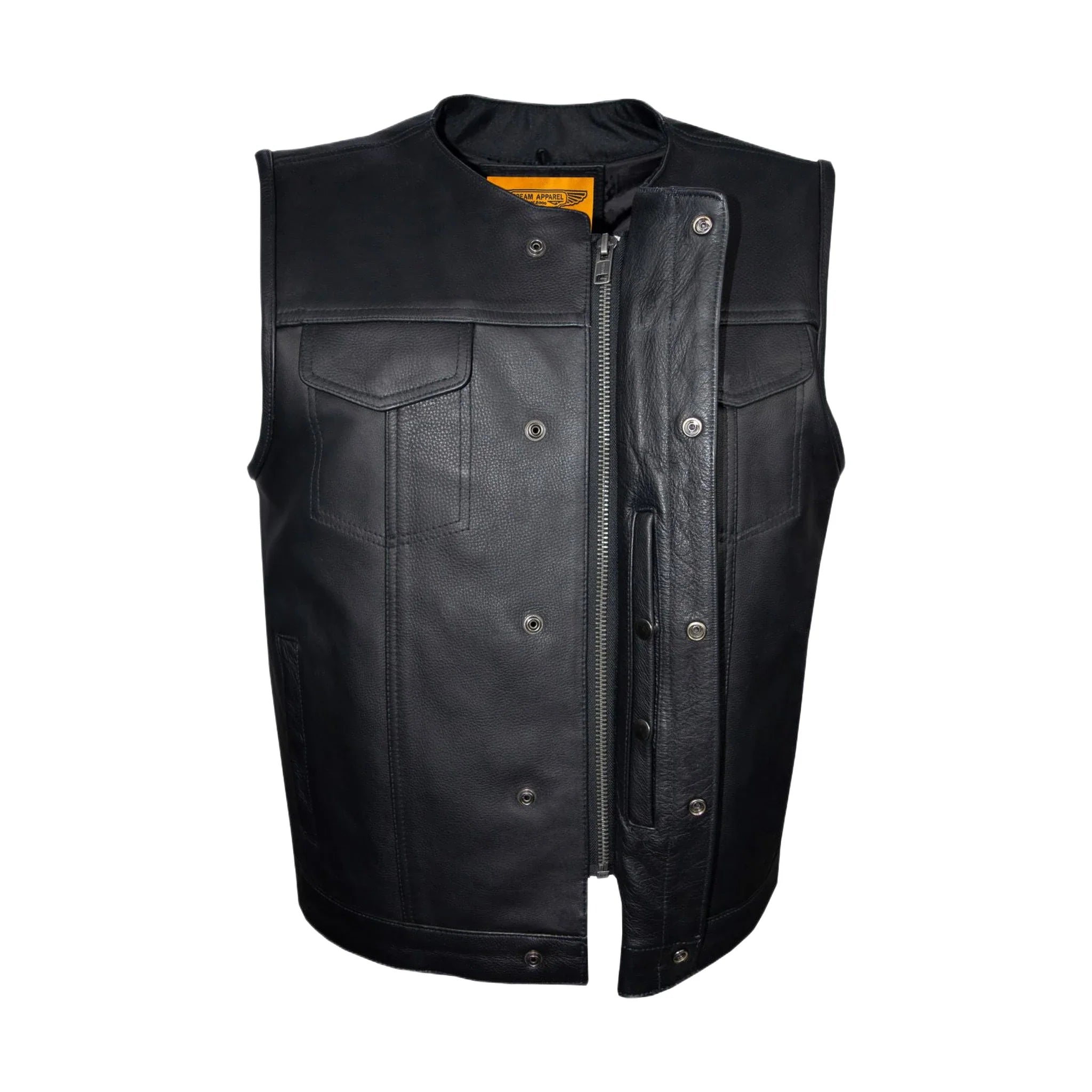 Dream Apparel Mens Motorcycle Club Vest Conceal Gun Pockets Heavy Duty Premium Leather